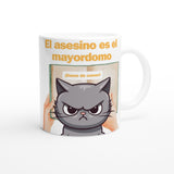 Taza Blanca con Impresión de Gato "El Misterio del Mayordomo" Michilandia | La tienda online de los fans de gatos