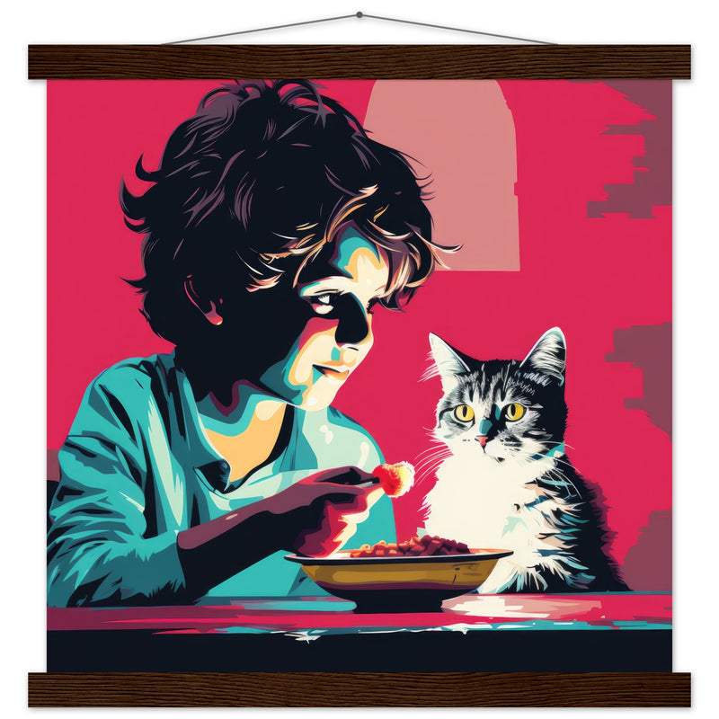 Póster semibrillante de gato con colgador "Michi con Hambre" Gelato