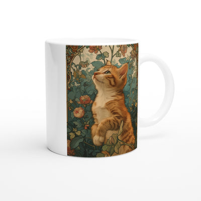 Taza Blanca con Impresión de Gato "Explorador Jardinero" Michilandia | La tienda online de los fans de gatos