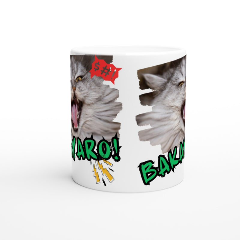 Taza Blanca con Impresión de Gato "Grito Cómico" Michilandia | La tienda online de los amantes de gatos