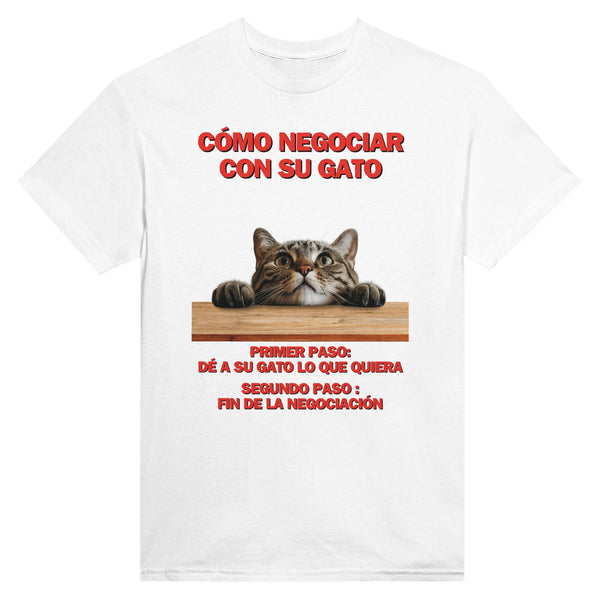 Camiseta Unisex Estampado de Gato "Tácticas de Negociación" Michilandia | La tienda online de los fans de gatos
