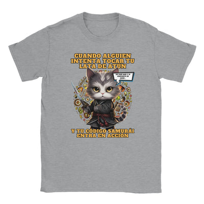 Camiseta unisex estampado de gato "El Samurai del Atún" Michilandia | La tienda online de los amantes de gatos