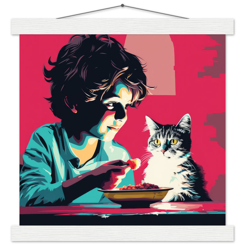 Póster semibrillante de gato con colgador "Michi con Hambre" Gelato