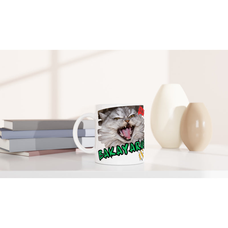 Taza Blanca con Impresión de Gato "Grito Cómico" Michilandia | La tienda online de los amantes de gatos