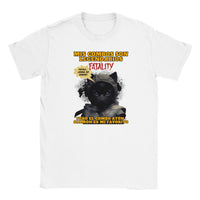 Camiseta júnior unisex estampado de gato "Noob Catbot" Blanco