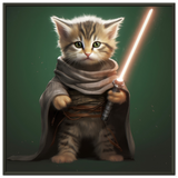 Póster semibrillante de gato con marco metal "Michi Maestro Jedi"