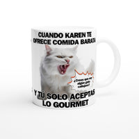 Taza Blanca con Impresión de Gato "Gourmet Indignado" Michilandia | La tienda online de los fans de gatos