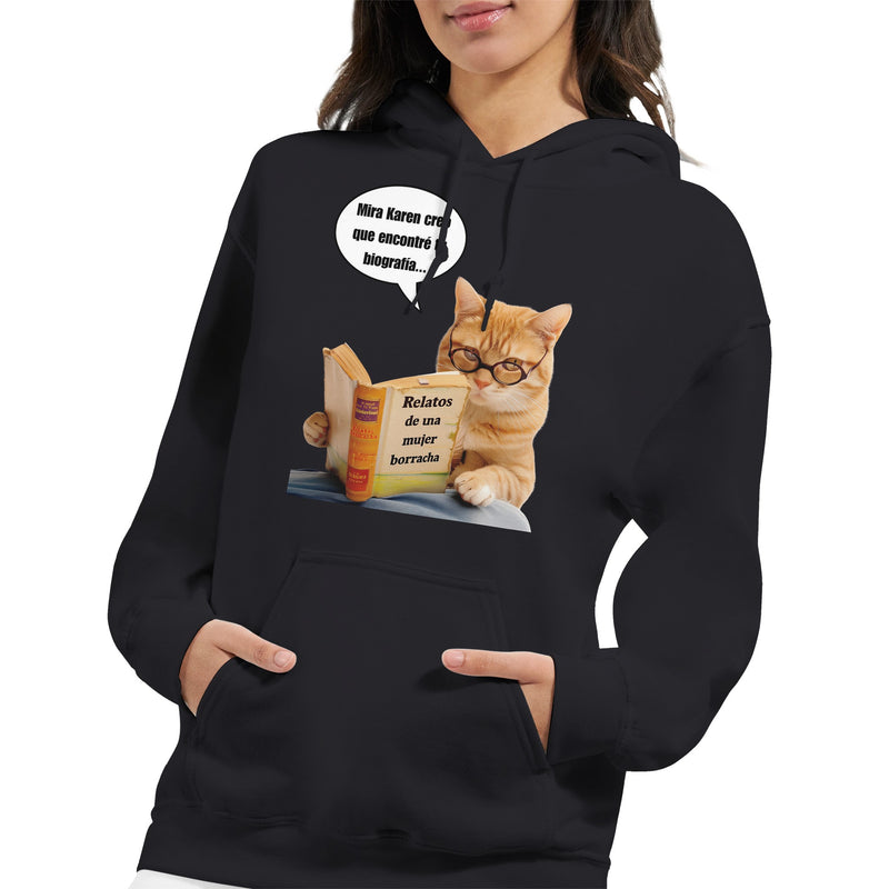 Sudadera con Capucha Unisex Estampado de Gato "Biografía de Karen" Michilandia