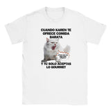 Camiseta Junior Unisex Estampado de Gato "Gourmet Indignado" Michilandia | La tienda online de los fans de gatos