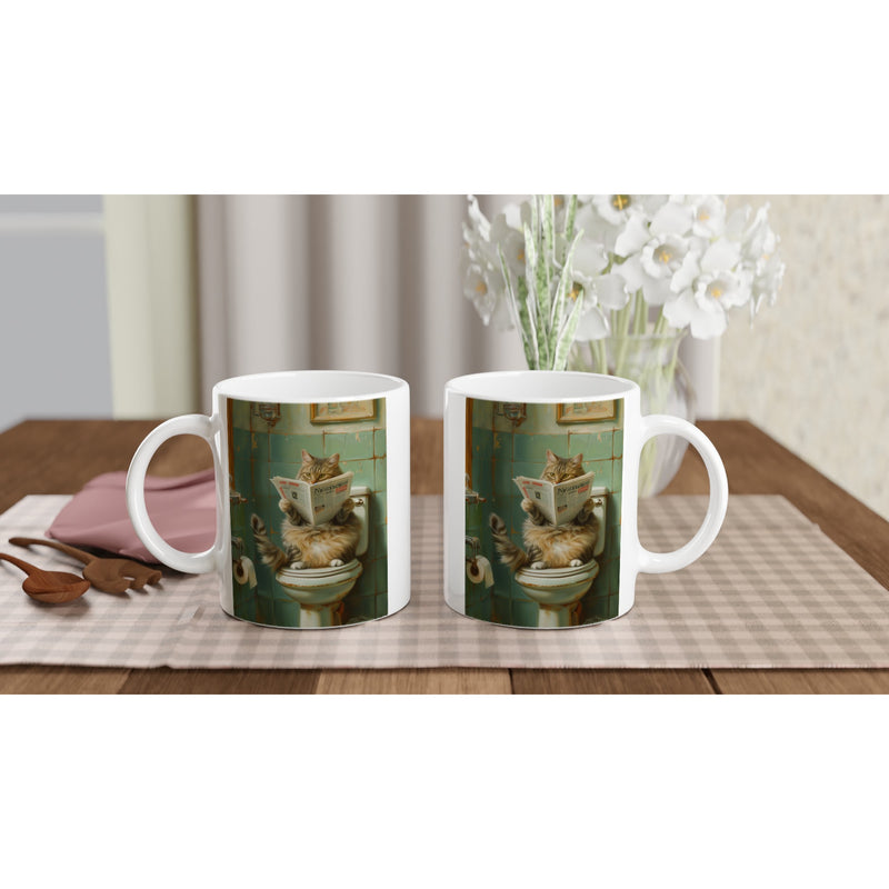 Taza Blanca con Impresión de Gato "El Lector Felino" Michilandia | La tienda online de los fans de gatos