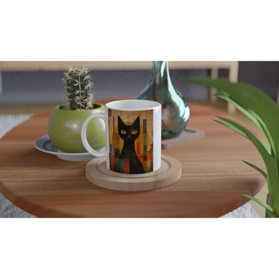 Taza Blanca con Impresión de Gato "Miau Modernista" Michilandia | La tienda online de los fans de gatos