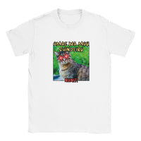 Camiseta júnior unisex estampado de gato "Hokuto no Meme" Blanco