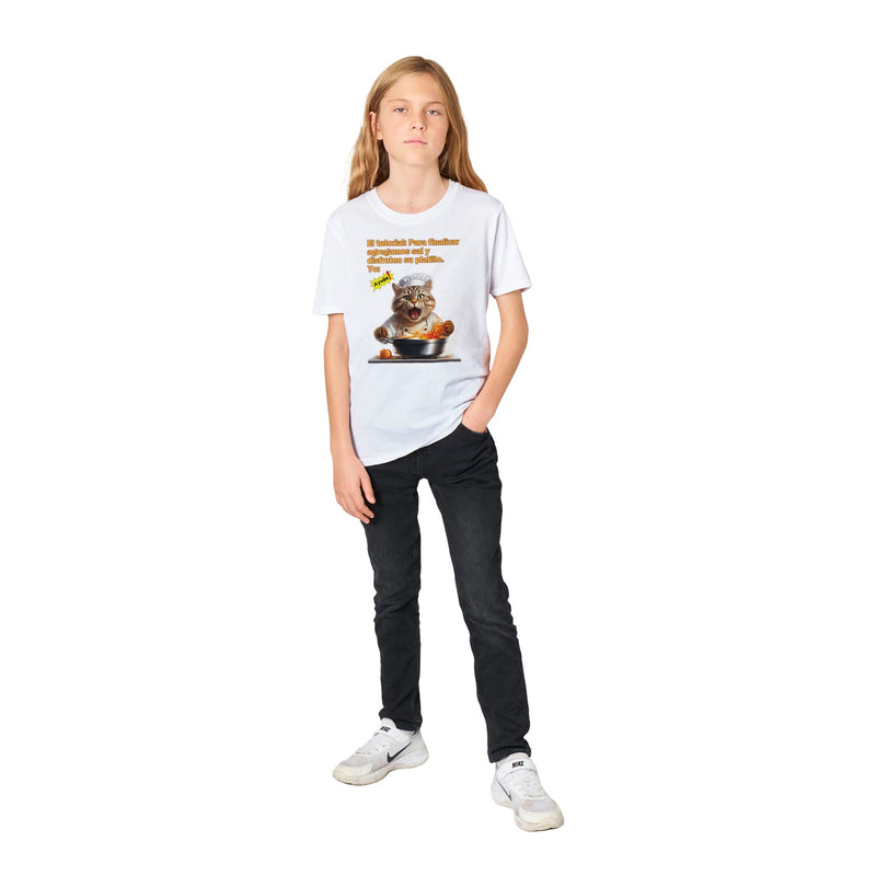 Camiseta Junior Unisex Estampado de Gato "Chef en Apuros" Michilandia | La tienda online de los fans de gatos