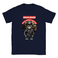 Camiseta unisex estampado de gato "Michi biker"