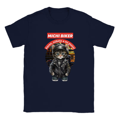 Camiseta unisex estampado de gato "Michi biker" Gelato