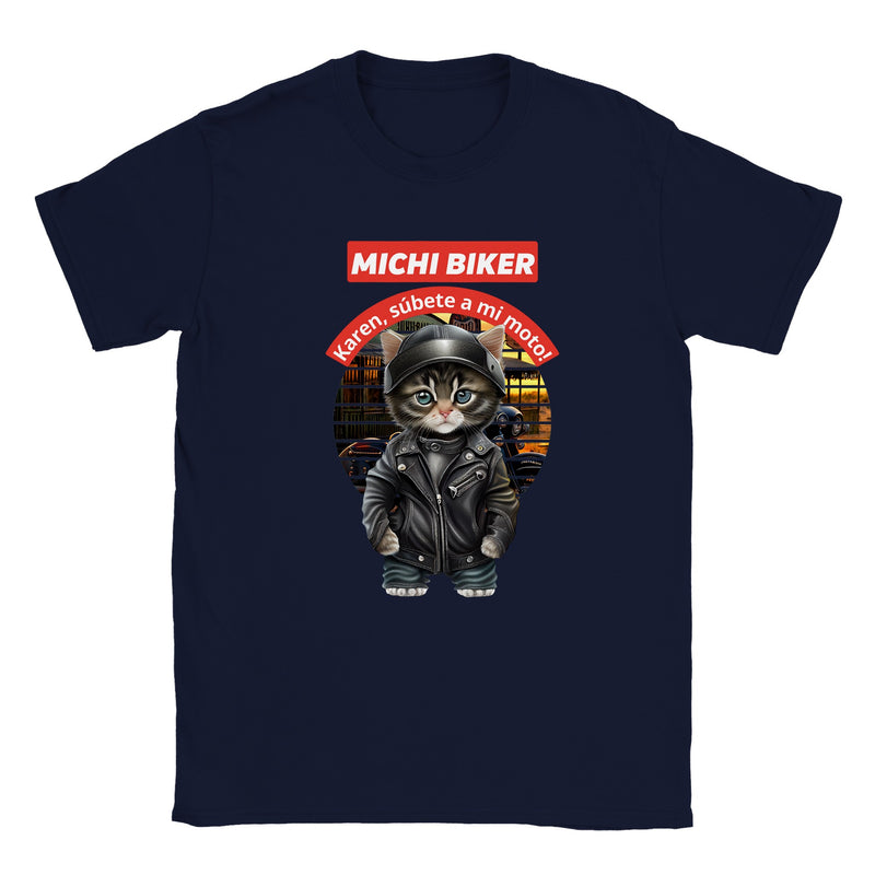 Camiseta unisex estampado de gato "Michi biker" Gelato