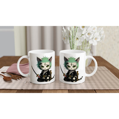 Taza blanca con impresión de gato 