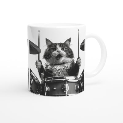 Taza Blanca con Impresión de Gato "Batería Gatuna" Michilandia | La tienda online de los fans de gatos