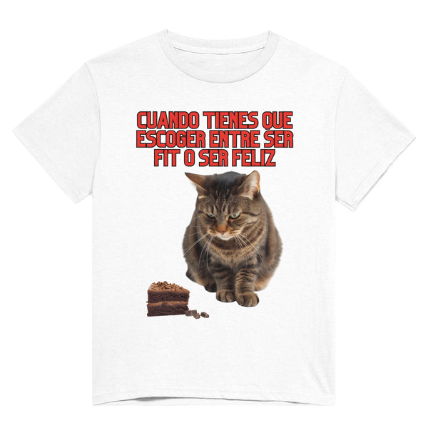 Camiseta Unisex Estampado de Gato "Fit o Feliz" Michilandia | La tienda online de los fans de gatos