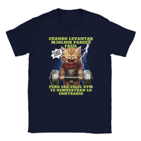 Camiseta unisex estampado de gato "Michi Thor Fitness" Navy