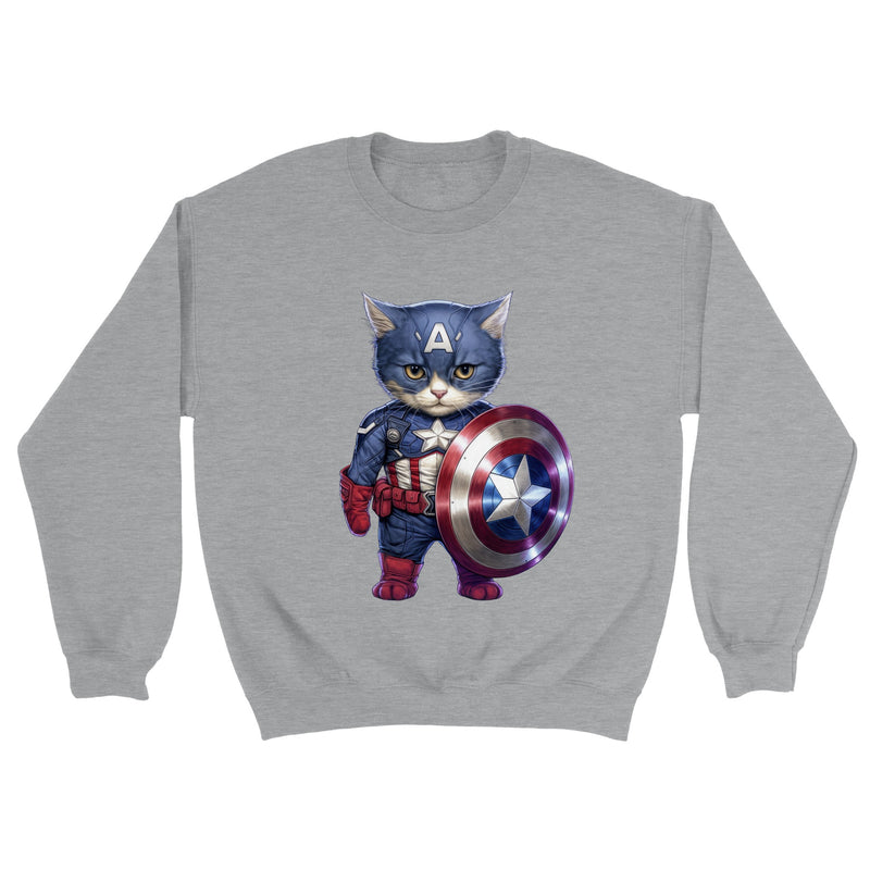 Sudadera unisex estampado de gato "Capitán América Peludo" Gelato