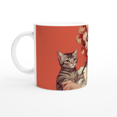 Taza blanca con impresión de gato 