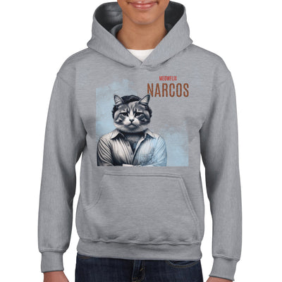 Sudadera con capucha júnior estampado de gato "Narcogato" Michilandia | La tienda online de los fans de gatos