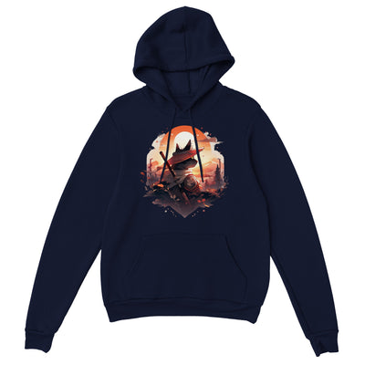 Sudadera con capucha unisex estampado de gato "Michi samurai en crepusculo" Gelato