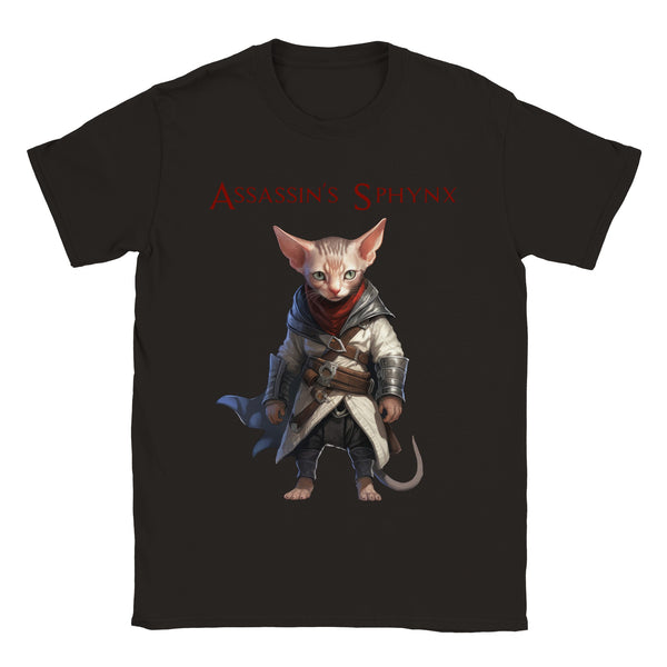 Camiseta unisex estampado de gato "Assassin's Sphynx"