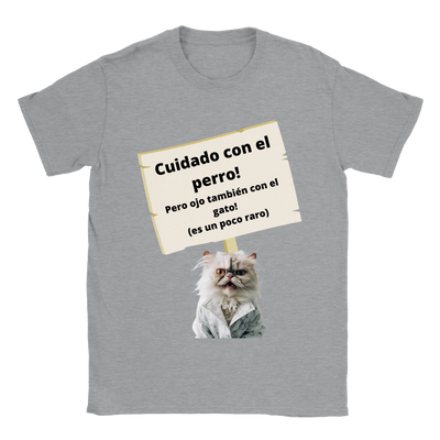 Camiseta unisex estampado de gato "Cuidado con el gato" Gelato