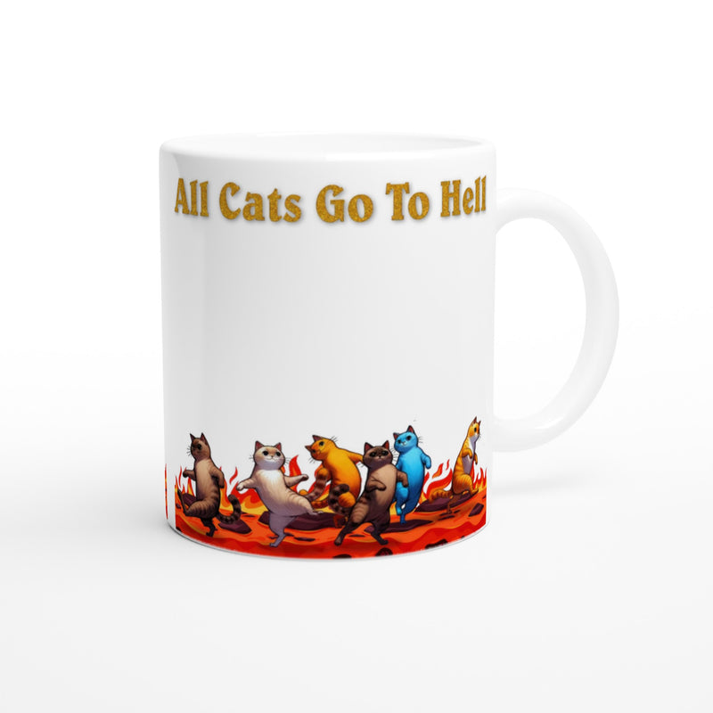 Taza Blanca con Impresión de Gato "Fiesta en el Infierno" Michilandia | La tienda online de los fans de gatos