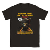 Camiseta unisex estampado de gato "¡Get Over Here, Atún!" Negro