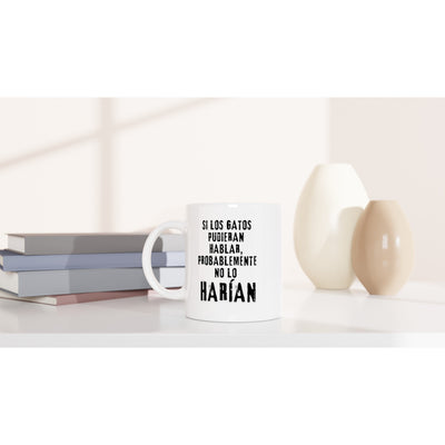 Taza Blanca con Impresión de Gato "Silencio Gatuno" Michilandia | La tienda online de los fans de gatos