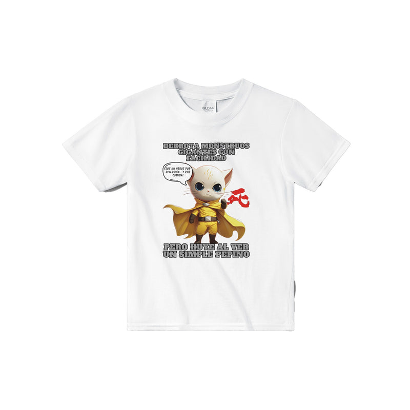 Camiseta júnior unisex estampado de gato "One Punch Cat" Michilandia | La tienda online de los amantes de gatos