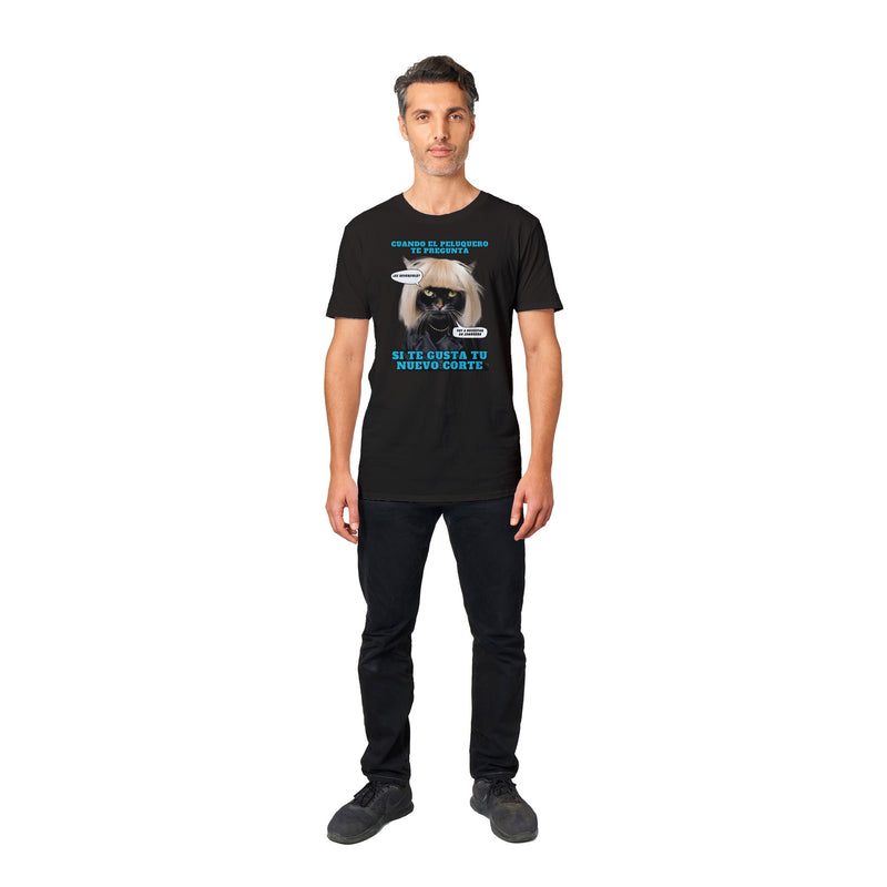 Camiseta unisex estampado de gato "El Desastre Peluquero" Michilandia | La tienda online de los amantes de gatos