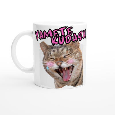 Taza blanca con impresión de gato 