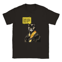 Camiseta unisex estampado de gato "Bruce Michi Lee" Negro
