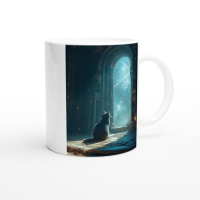 Taza Blanca con Impresión de Gato "Viajero Estelar" Michilandia | La tienda online de los fans de gatos