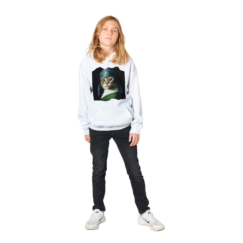 Sudadera con capucha júnior estampado de gato "Retrato Renacentista" Michilandia | La tienda online de los fans de gatos