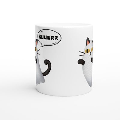 Taza Blanca con Impresión de Gato "Fantasma Miaurador" Michilandia | La tienda online de los fans de gatos