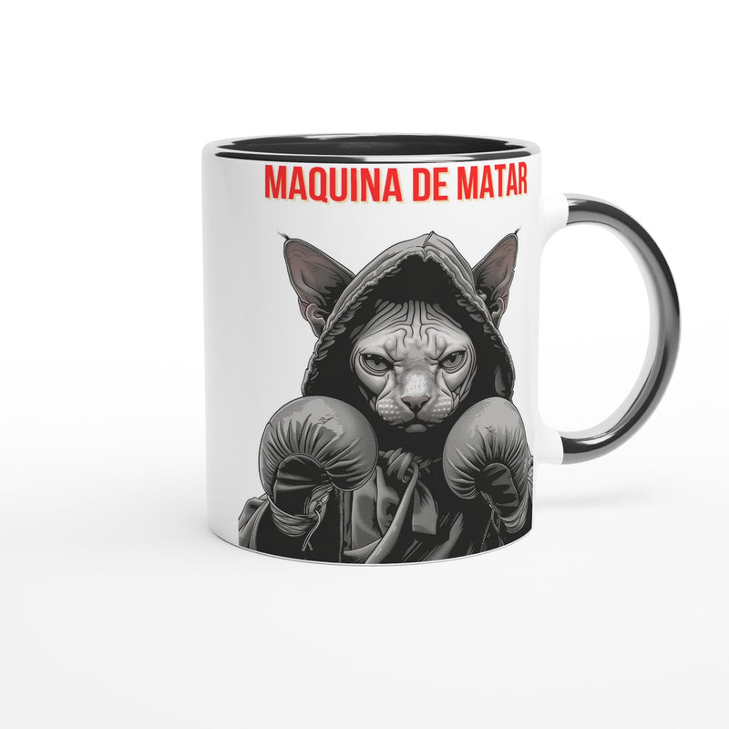 Taza Bicolor con Impresión de Gato "Maquina de matar" Michilandia