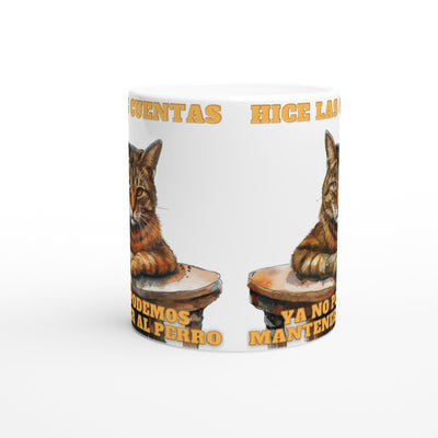 Taza Blanca con Impresión de Gato "Economista Felino" Michilandia | La tienda online de los fans de gatos