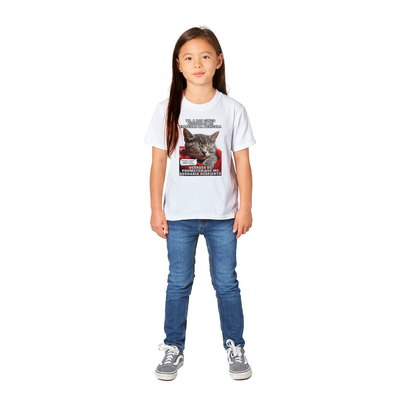 Camiseta Junior Unisex Estampado de Gato "Cinéfilo Dormilón" Michilandia | La tienda online de los amantes de gatos