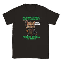 Camiseta júnior unisex estampado de gato "Guardián del Sillón" Negro
