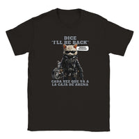 Camiseta júnior unisex estampado de gato "I'll Be Back" Negro
