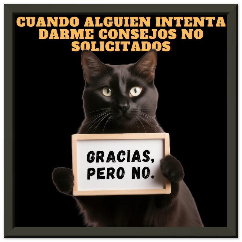 Póster Semibrillante de Gato con Marco Metal "No Gracias" Michilandia | La tienda online de los fans de gatos