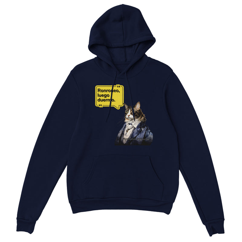 Sudadera con Capucha Unisex Estampado de Gato "René Michi Descartes" Michilandia | La tienda online de los amantes de gatos