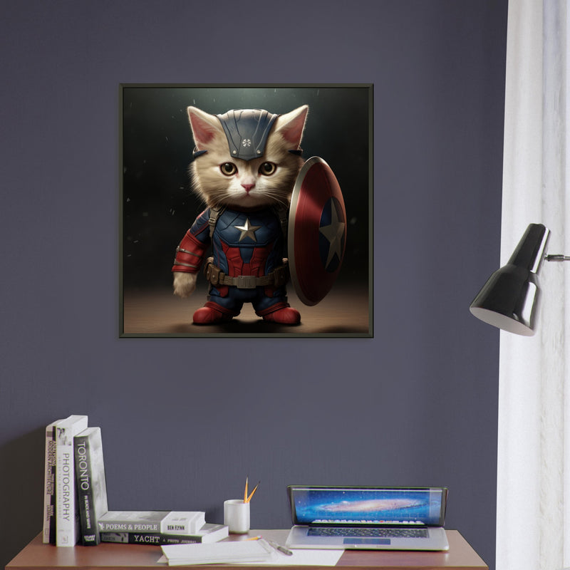 Póster semibrillante de gato con marco metal "Michi Captain America" Gelato