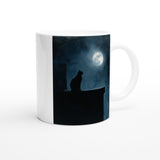 Taza Blanca con Impresión de Gato "Misterio Lunar" Michilandia | La tienda online de los fans de gatos