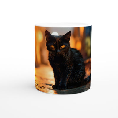 Taza blanca con impresión de gato 